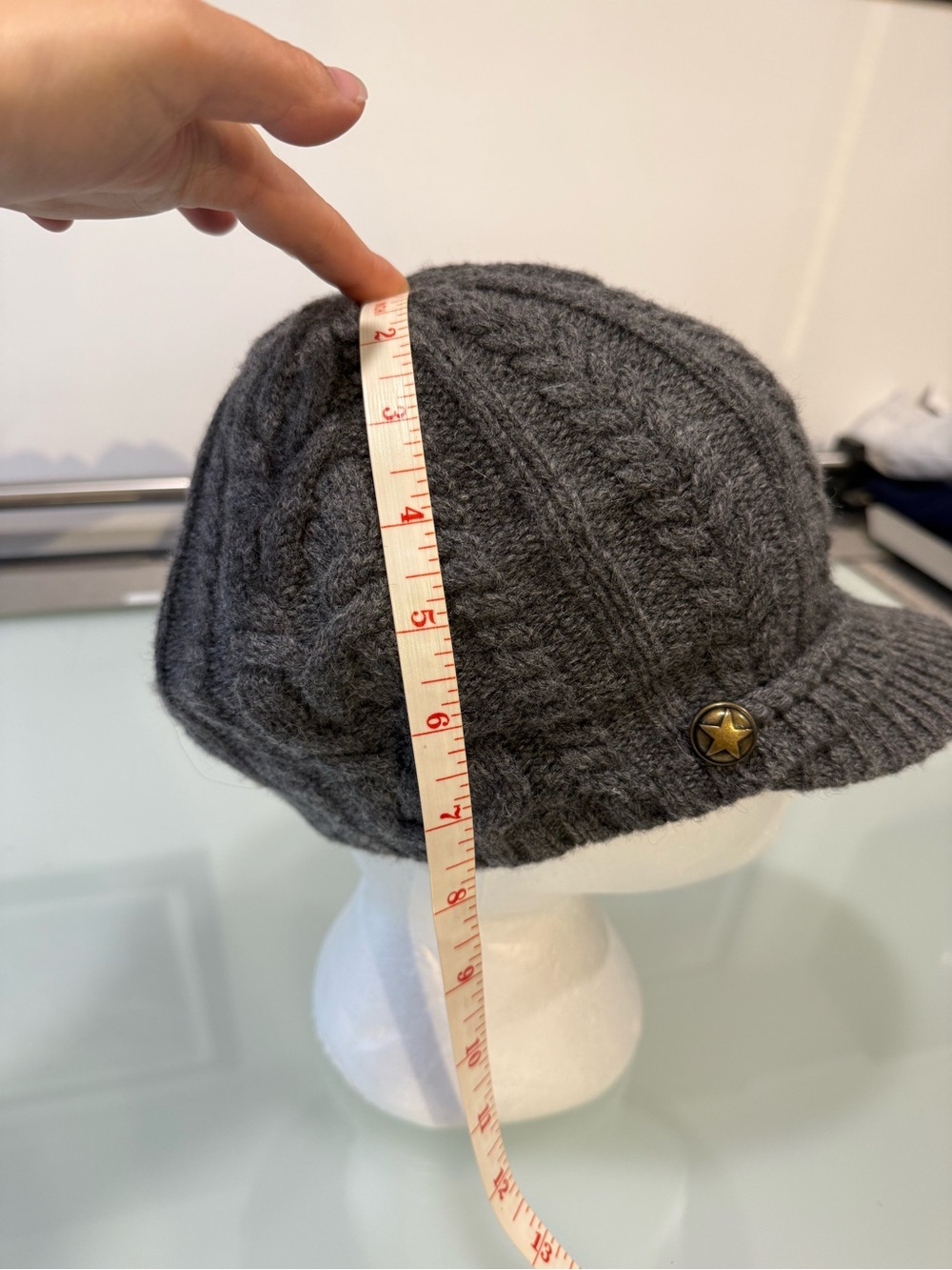 Lauren Ralph Lauren 100% Wool Cable Knit Visor Beanie Newsboy Cap Dark Grey - Picture 6 of 10